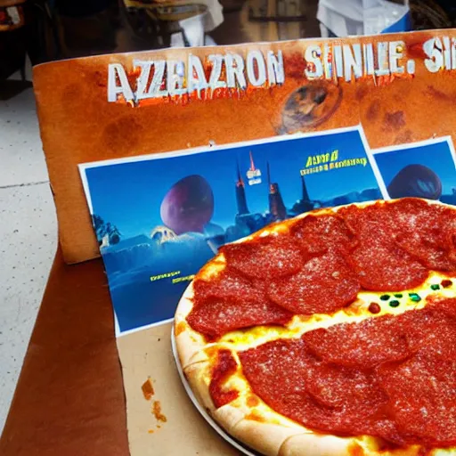 Image similar to alien sindacale made entirely of pizza, with terra made of pepperoni