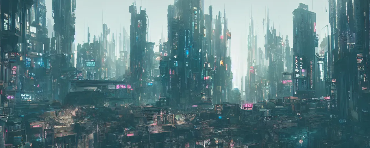 Image similar to A matte painting of a cyberpunk city, XF IQ4, 150MP, 50mm, F1.4, ISO 200, 1/160s, natural light