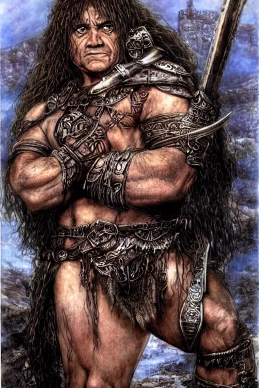 Image similar to danny devito as conan the barbarian by luis royo