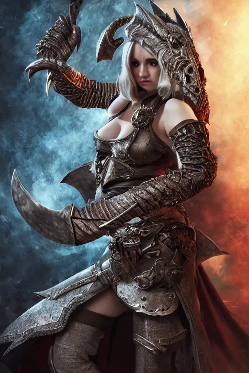 Image similar to a female DND Dragonborn, high resolution film still, 8k, HDR colors, cosplay, studio lighting