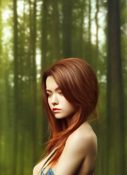 Prompt: photo of a gorgeous female in the style of stefan kostic, realistic, professionally, professionally color graded, half body shot, sharp focus, 8 k high definition, insanely detailed, intricate, elegant, art by stanley lau and artgerm, shallow depth of field, blurred forest in background