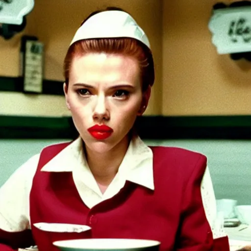 Image similar to a still of Scarlett Johansson as a waitress at the double r diner in Twin Peaks (1990)