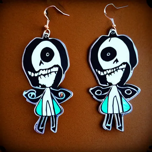 Image similar to 2 d earrings in the style of tim burton