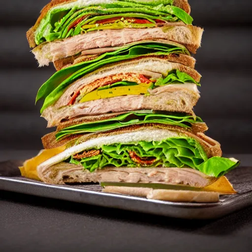 Image similar to a caterpillar sandwich, high resolution food photography, studio lighting