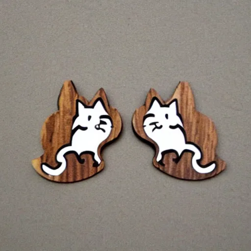 Image similar to 2d laser cut wood earrings flat of snarky cartoon cat