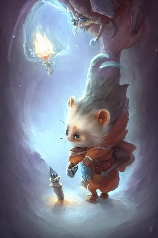 Image similar to cute little anthropomorphic oppossum wizard, tiny, small, baby animal, short, cute and adorable, pretty, beautiful, DnD character art portrait, matte fantasy painting, DeviantArt Artstation, by Jason Felix by Steve Argyle by Tyler Jacobson by Peter Mohrbacher, cinematic lighting