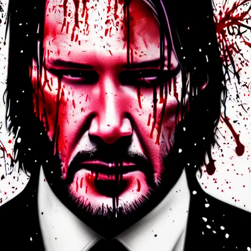 Prompt: john wick blood splattered, ( sony a 7 r iv, symmetric balance, polarizing filter, photolab, lightroom, 4 k, dolby vision, photography awardm, voque, perfect face )