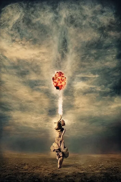 Prompt: nuclear blast over an ancient city by Brooke Shaden