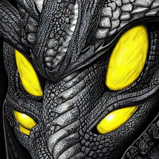 Image similar to Closeup portrait of black dragon head with yellow eyes, ultra realistic, fantasy, magic, dnd