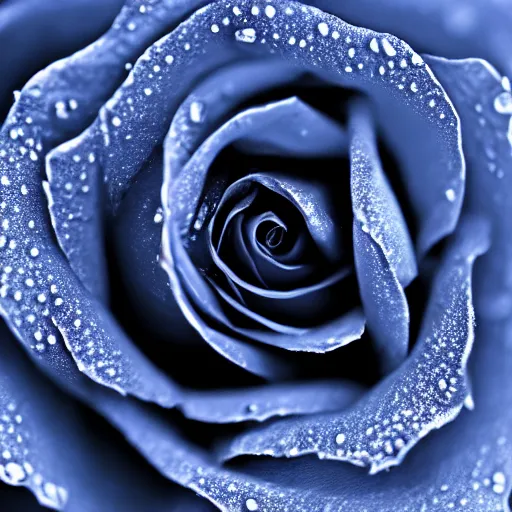 Image similar to A 4k photo of a blue rose, morning dew on the rose, high contrast