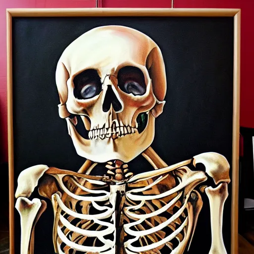 Image similar to human skeleton painting a painting of a skull