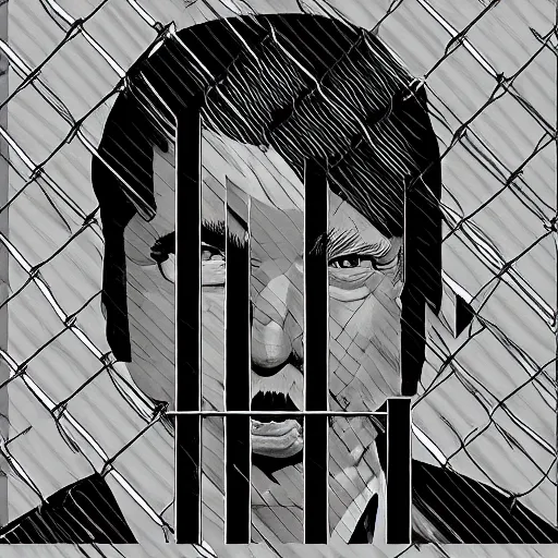 Image similar to donald trump behind bars in prison, digital art, in the style of artstation