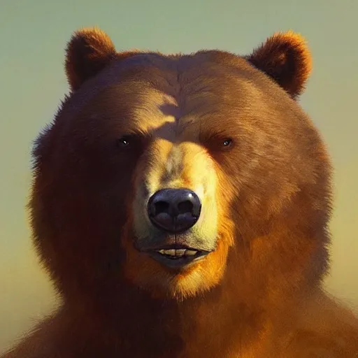 Prompt: 4k headshot portrait of werebear by Craig Mullins, ilya kuvshinov, krenz cushart, epic , artgerm trending on artstation by Edward Hopper and Dan Mumford and WLOP and Rutkovsky, beksinski carl spitzweg moebius and tuomas kocar, intricate artwork by caravaggio, Unreal Engine 5, Lumen, Nanite , intricate face , flawless anime cel animation by Kentaro Miura, psychedelic , highly detailed upper body , professionally post-processed , beautiful, scary, symmetry accurate features, epic, octane rendered, anime masterpiece, accurate