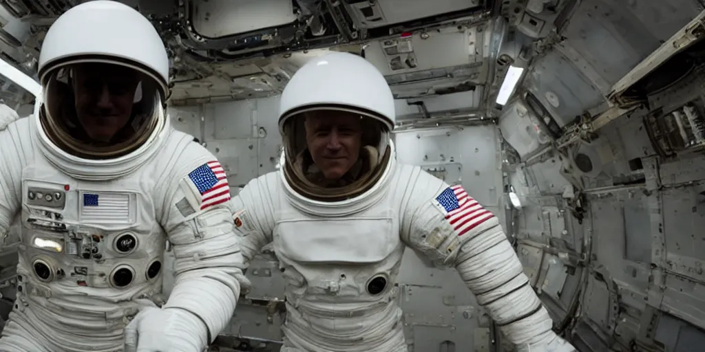 Prompt: joe biden wearing spacesuit in interstellar, movie scene, 8 k, 2 5 5 mm wide shot