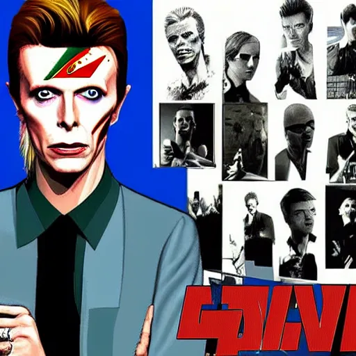 Prompt: David Bowie in gta v loading screen artwork