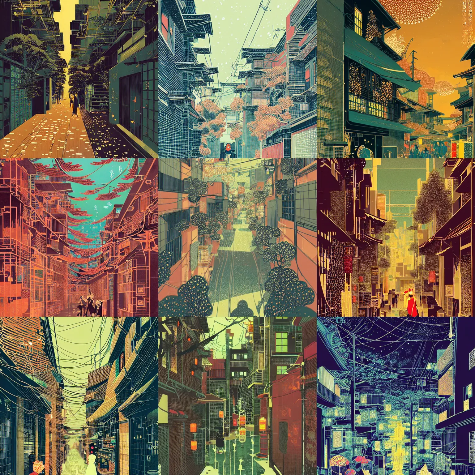 Prompt: tokyo alleyway by victo ngai, beautiful