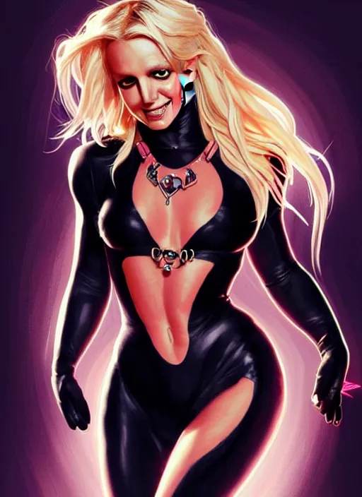 Prompt: britney spears as marvel's black cat, intricate, elegant, glowing lights, highly detailed, digital painting, artstation, glamor pose, concept art, smooth, sharp focus, illustration, art by artgerm and greg rutkowski, artey freytag