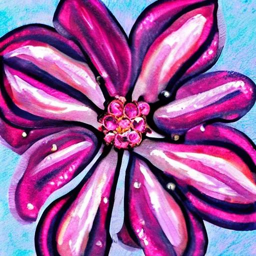 Prompt: a pink and sparkley flower