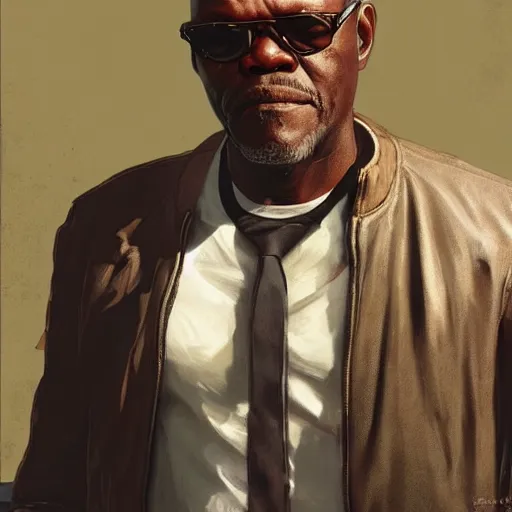 Prompt: Samuel L. Jackson as a loading screen in grand theft auto 5, intricate, highly detailed, digital painting, artstation, concept art, sharp focus, illustration, art by greg rutkowski and alphonse mucha