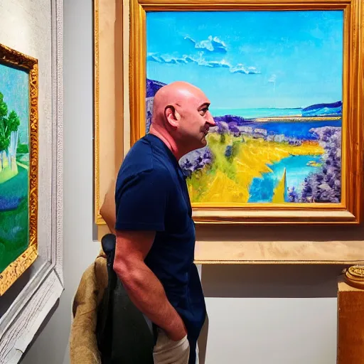 Image similar to kevin o'leary paintings, exposed in museums