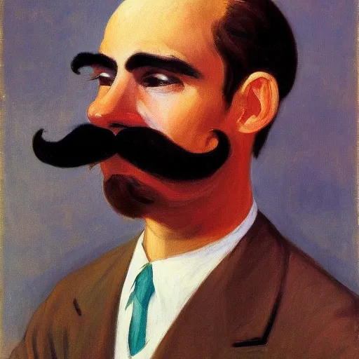 Prompt: a brown haired man with a mustache staring deeply at camera, edward hopper,