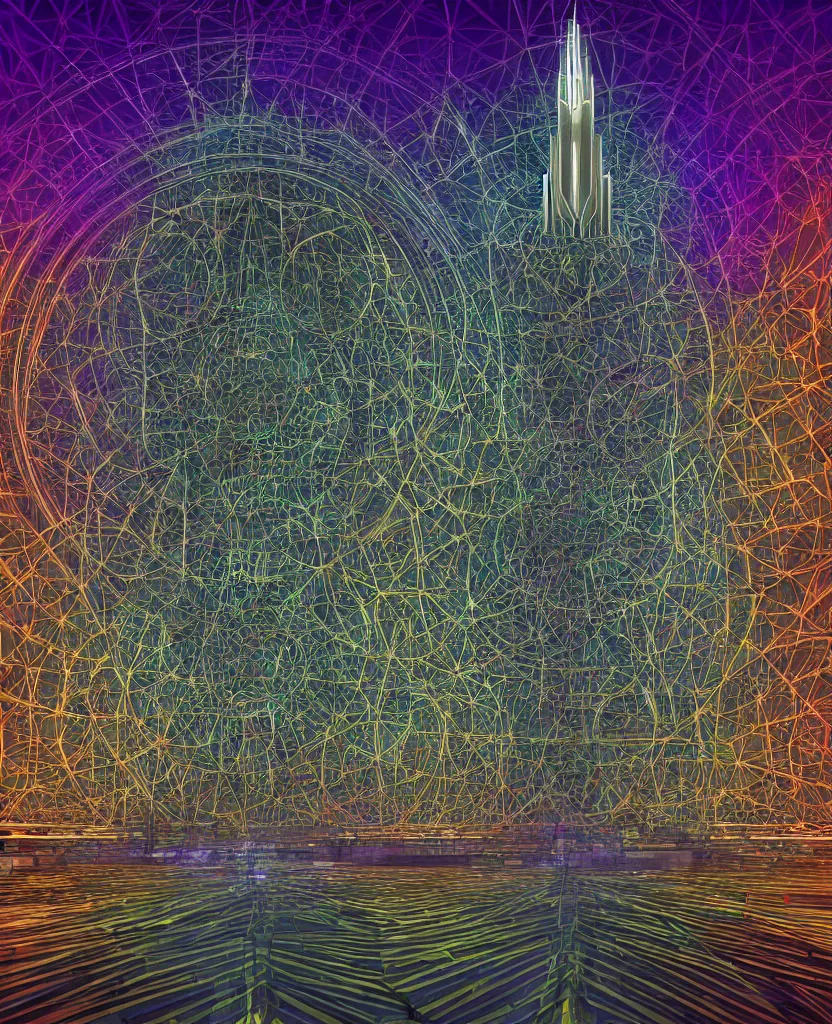 Prompt: techno - spiritual utopian cathedral, perfect future, award winning digital art