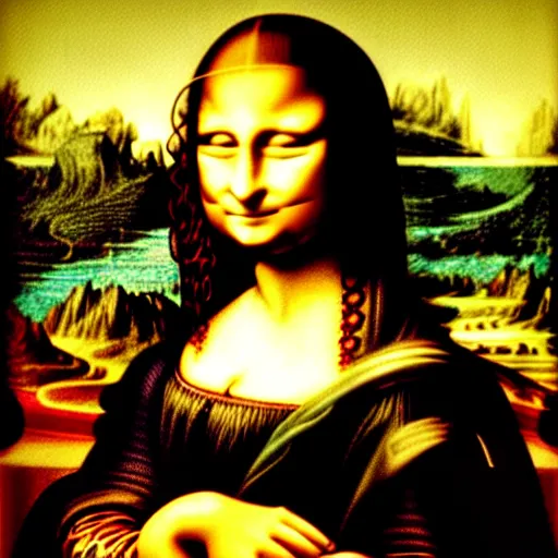 Prompt: cat face on mona lisa painting