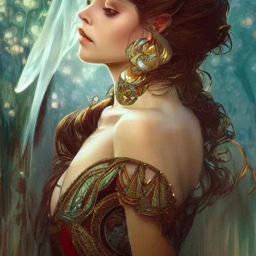 Prompt: beautiful young ornella muti, closeup, d & d, fantasy, intricate, elegant, highly detailed, digital painting, artstation, concept art, matte, sharp focus, illustration, art by artgerm and greg rutkowski and alphonse mucha