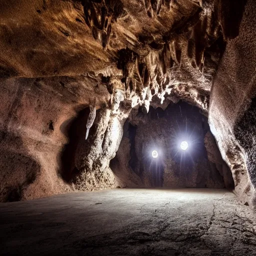 Prompt: a stunning photography inside an ominous cave, professional photography,8KHD