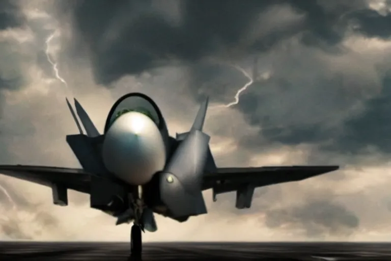 Image similar to a cinematic painting of a fighter jet, sonic boom, beautiful lighting, high depth, ultra realistic, rain, clouds, artistic, by zack snyder