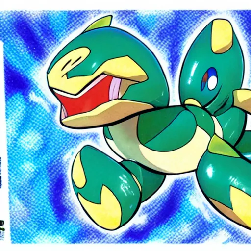 Image similar to 1999 Ken Sugimori artwork of a new water type Pokémon, official key colored line art