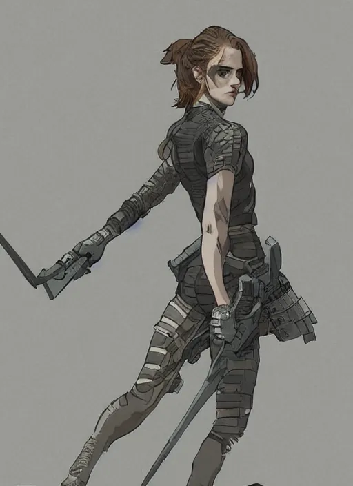 Image similar to emma watson wearing metal gear armor art by Hokusai by greg rutkowski by wlop high detail comic sharp vector lineart dramtic lighting artstation by trevor henderson cinematic dramatic