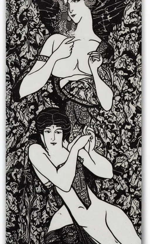 Image similar to salome, beautiful background and border, by aubrey beardsley, highly detailded