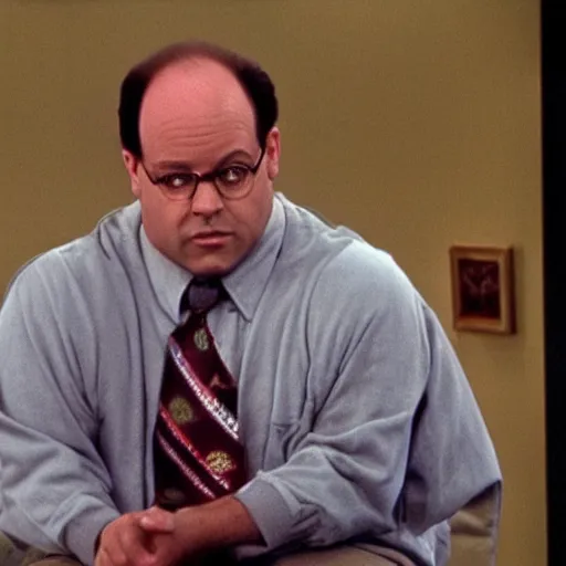 Prompt: George Costanza on Seinfeld selling a big bag of weed