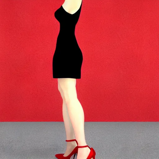 Image similar to woman, red short dress, black hair, octane render, by milo manara, 3 d render, red high heels, face