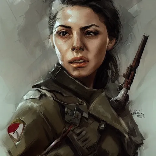 Prompt: portrait of a spanish communist lina odena garcia, epic, tragic, military art, fantasy, hd shot, digital portrait, beautiful, artstation, comic style, by artgerm, guy denning, jakub rozalski, magali villeneuve and charlie bowater