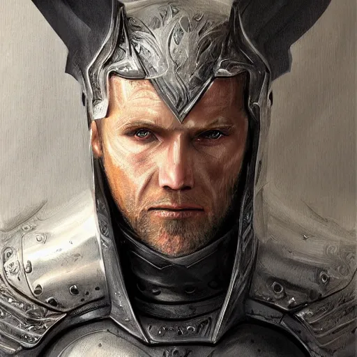 Prompt: concept art, portrait, 50 years old men, blonde, blue eyes, lite leather armor, friendly, high detail, digital art, realistic