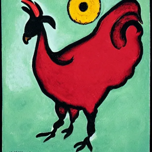 Image similar to a rooster and a goat in the style of marc chagall