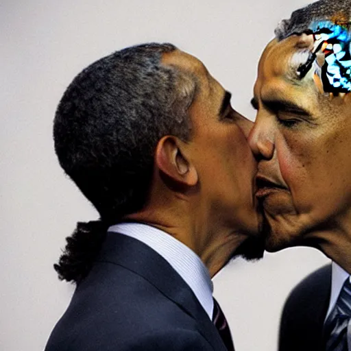 Prompt: obama kissing omar little, cctv footage