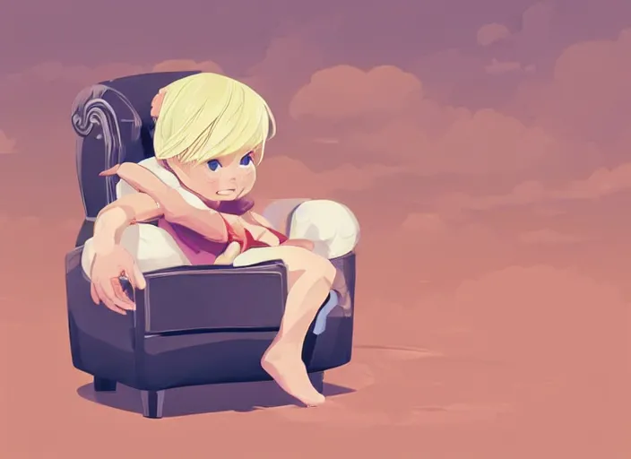 Prompt: a baby with blonde hair sitting in an armchair. clean cel shaded vector art. shutterstock. behance hd by lois van baarle, artgerm, helen huang, by makoto shinkai and ilya kuvshinov, rossdraws, illustration, art by ilya kuvshinov