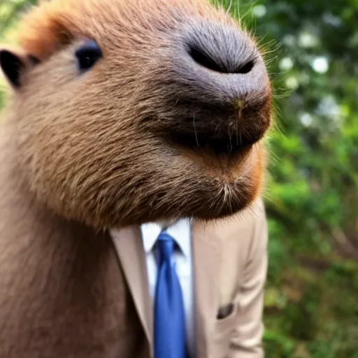 Image similar to an antropomorphic capybara wearing a suit