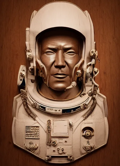 Prompt: high intricate bust of an astronaut carved from wood in baroque style, studio light, maria panfilova, andrea savchenko, mike kime, ludovic plouffe, qi sheng luo, oliver cook, trending on artstation