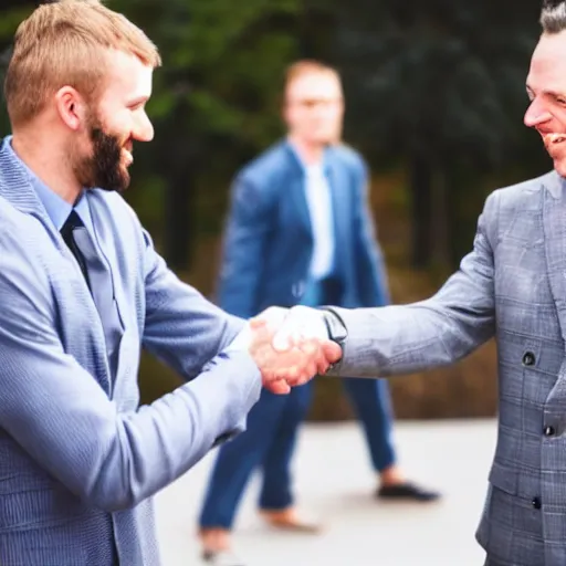 Image similar to ghastly unnerving men shaking hands