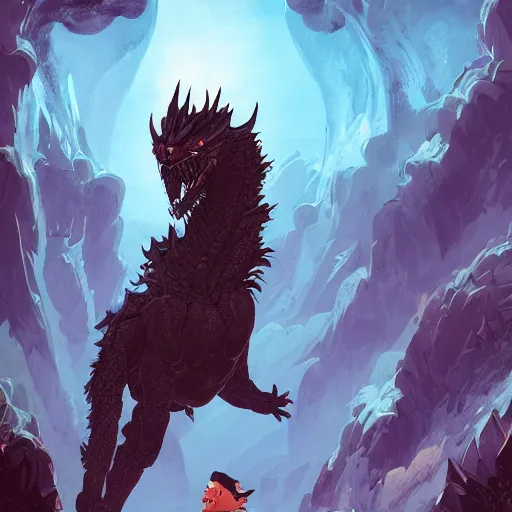 Image similar to Portrait of a terrible black dragon, mattepainting concept Blizzard pixar maya engine on stylized background splash comics global illumination lighting artstation by Feng Zhu and Loish and Laurie Greasley, Victo Ngai, Andreas Rocha, John Harris