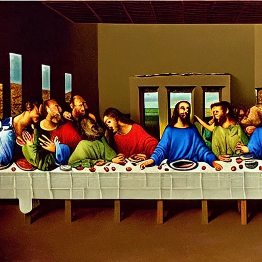 Prompt: The Last Supper, painted by Salvador Dali