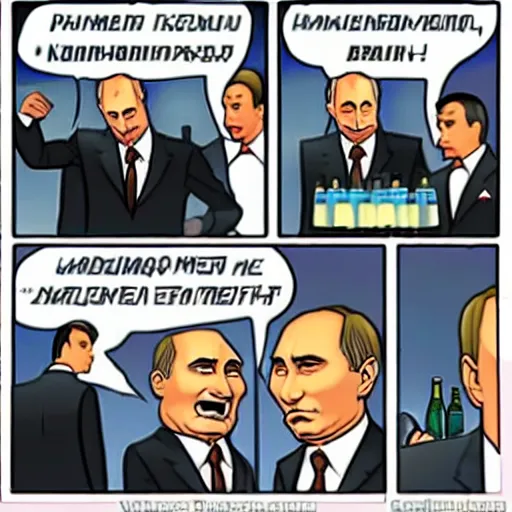 Prompt: vladimir putin being kicked out of a bar, cartoonish, in the style of genndy tartakovsky