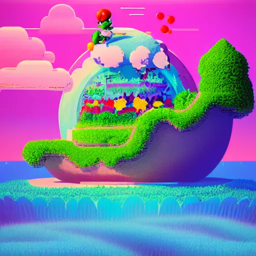 Prompt: yoshi island by beeple