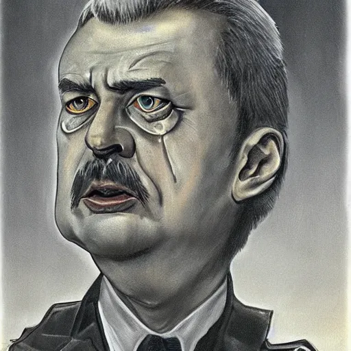 Prompt: Portrait by H.R.Giger of Igor Ivanovich Strelkov calling for total mobilization, photo-realistic, 2K, highly detailed