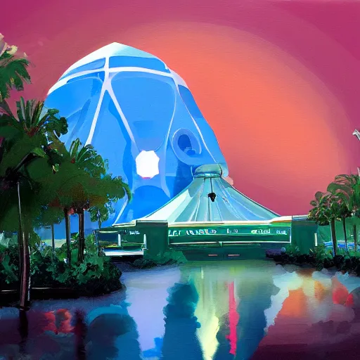 Image similar to painting of space mountain at disney world, orlando, artstation