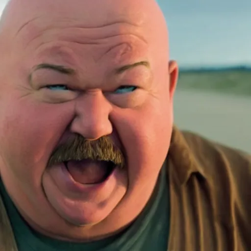 Prompt: movie still of kyle gass starring as krillin in the 2 0 2 8 live action dragon ball z movie